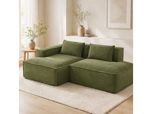 Canapé droit à assise rembourrée  - coussins à ressorts ensachés, polyester vert - 235 × 129 × 70 cm