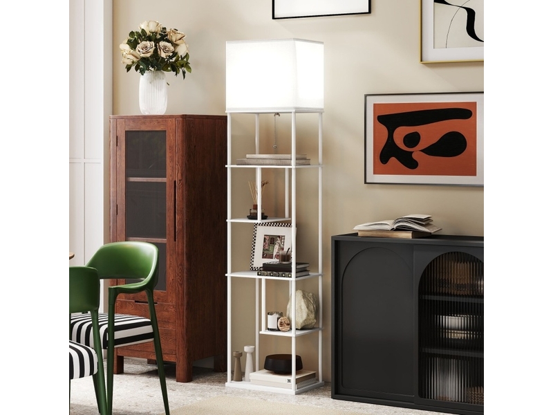  Lampadaire avec rangements 40x29x171 cm réglable bois blanc  - Conforama B
