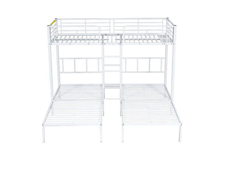  Lit superposé triple avec échelle pour enfants et adolescents, lit en fer avec barrière de sécurité et table, blanc 90x200cm*3  - Conforama E