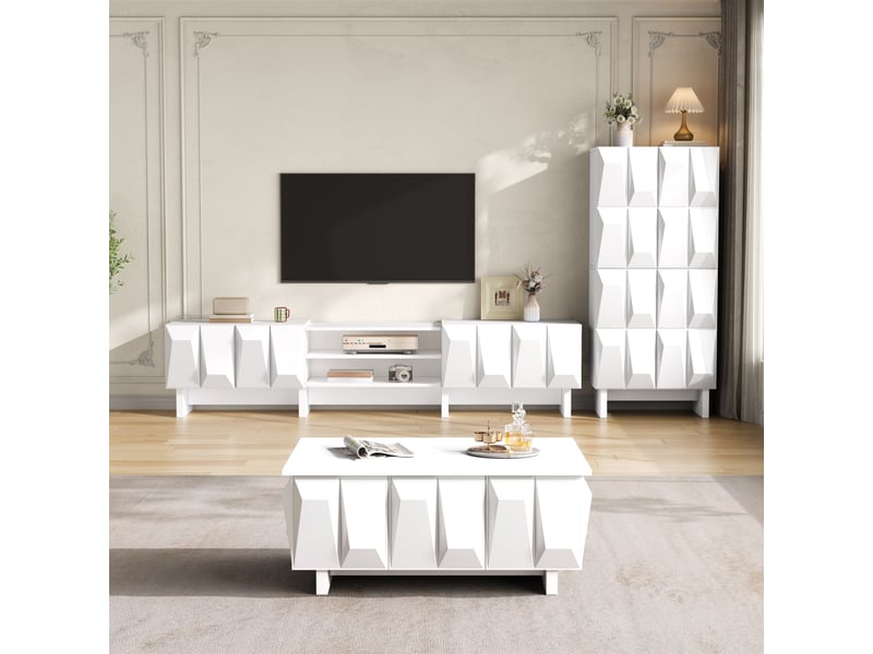  Ensemble de salon 3 pièces blanc avec meuble tv, buffet et table basse 3d  - Conforama D