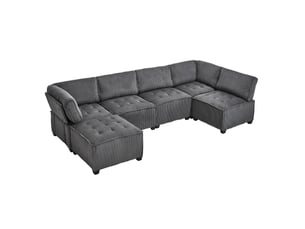 Canapé modulable modenvie 6 places en velours côtelé gris, convertible en canapé-lit, rangement, 308 x 154 x 81,99 cm