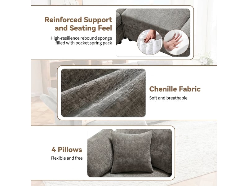  Canapé d'angle en chenille convertible 3 à 4 places 218 x 156,5 x 86 cm avec accoudoirs réglables  - Conforama W