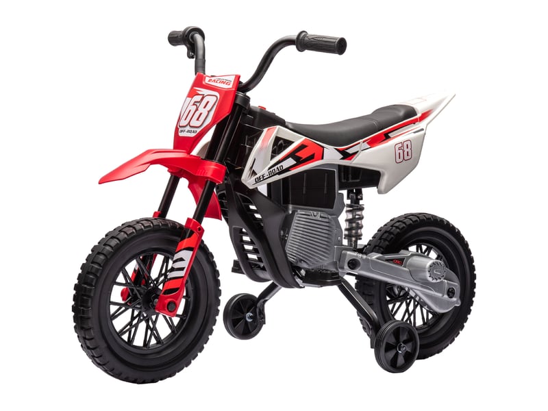  Moto électrique pour enfants avec roues et indicateur de charge, en pp et métal, 109,5 x 60 x 72,5 cm, rouge  - Conforama B