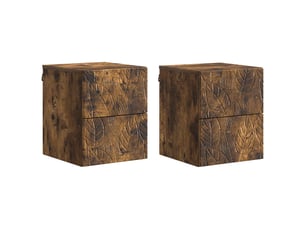 Table de chevet - cabinet de chevet - table de nuit mural 2 pièces chêne fumé 34,5 x 33 x 40 cm