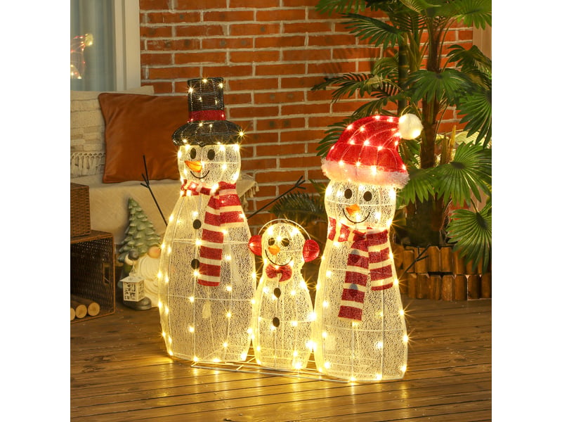  Famille de bonhommes de neige, 148 led, guirlande lumineuse de noël, résistante aux intempéries, finition brillante, blanche  - Conforama D