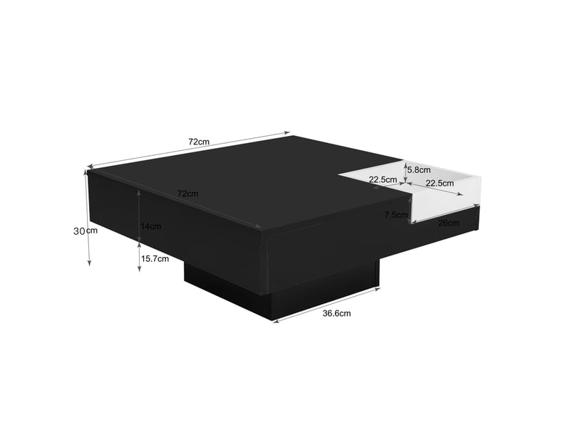  Table basse avec box de rangement amovible et led, pour salon, en panneau de particules, noir et blanc, 72 × 72 × 30 cm  - Conforama D