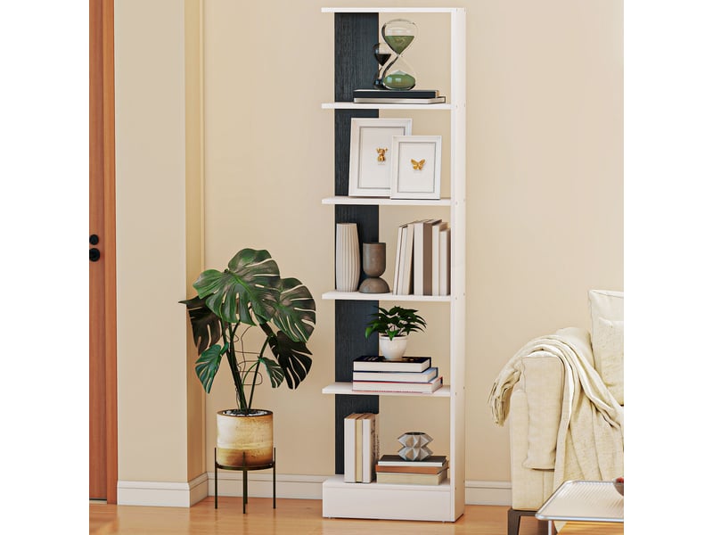  Bibliothèque moderne en bois à 5 niveaux, gain de place, 45 x 21 x 170 cm, noir et blanc  - Conforama D