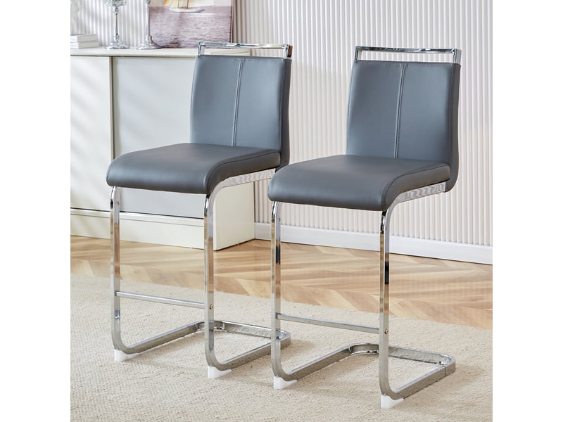 Tabourets de bar lot de 2 avec repose-pieds - lpospi - dossier et assise en pu, pieds en métal - gris foncé et argenté - Conforama B