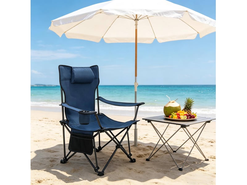  Fauteuil de camping pliant 115x84x88,5 cm bleu en tissu oxford et acier, avec repose-pieds et appui-tête  - Conforama B