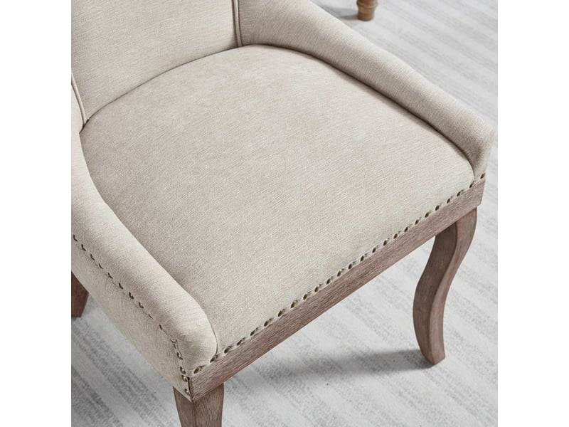 Lot de 2 chaises a&amp;a ultra chic beige, tissu épais, pieds bois massif, clous décoratifs  - Conforama E