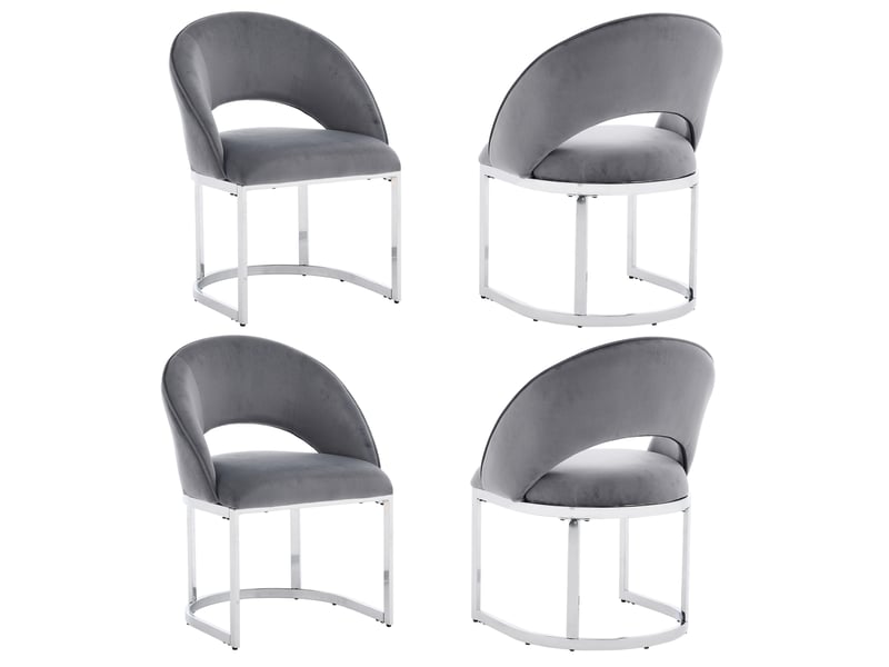  Lot de 4 chaises de salle à manger en velours gris et métal argenté  - Conforama A