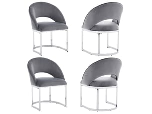 Lot de 4 chaises de salle à manger en velours gris et métal argenté