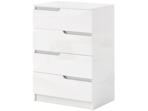 Commode moderne, armoire, 4 tiroirs, bois, dispositif anti-basculement, patins de protection, blanche