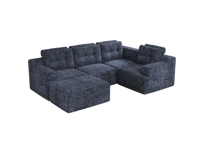  Canapé d’angle modulable en u ou l 252x180x82 cm, sans cadre ni montage, mousse intégrale haute résilience, avec appui-tête, chenille, bleu  - Conforama A