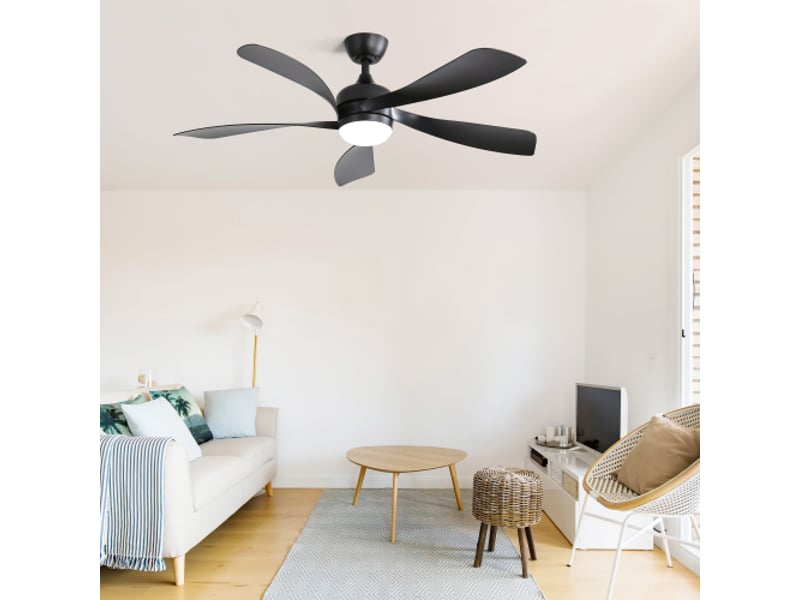  Ventilateur plafond 132cm - led 3 couleurs - moteur dc - 6 vitesses - minuterie - noir  - Conforama D