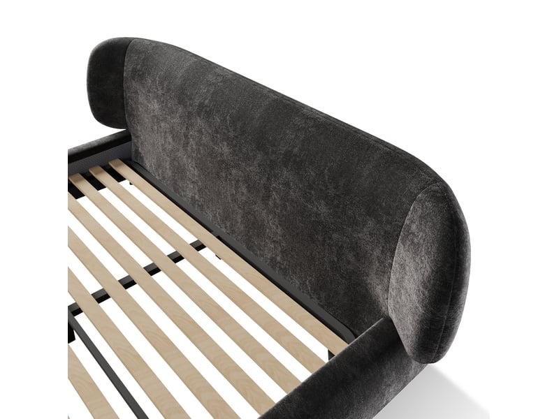  Lit rembourré 160 × 200 cm 2 places avec tête de lit et sommier, sans matelas, en chenille gris à bords arrondis  - Conforama E