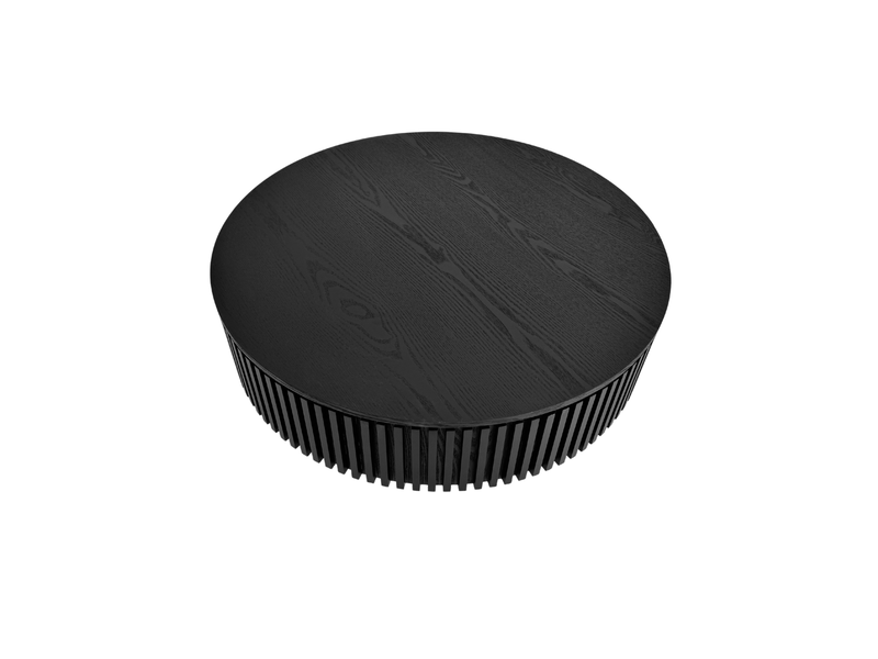  Table basse ronde 75 cm avec rangement en bois veneer noir, design moderne pour salon, chambre ou bureau  - Conforama E