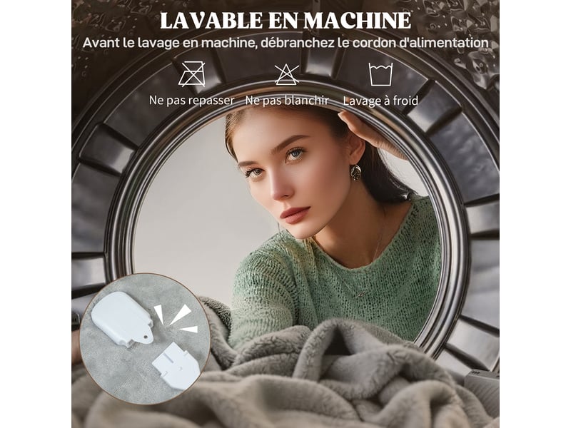  Couverture chauffante, plaid chauffant, 9 niveaux de chauffage, minuterie 9h, 180x130cm, lavable en machine, gris  - Conforama R