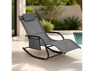 Chaise longue d’extérieur à bascule 152x83x62 cm avec poche latérale, structure métallique, polyester gris