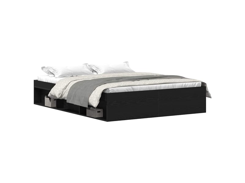  Lit double- lit adulte -  cadre de lit sans matelas en chêne noir 150x200 cm bois d'ingénierie  - Conforama A