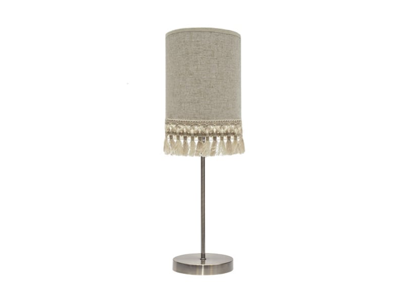  Fabrilamp vera lampe à poser marron et beige, abat-jour en lin rayé à franges, 1 x e14, 46 cm 186471014 - Conforama A