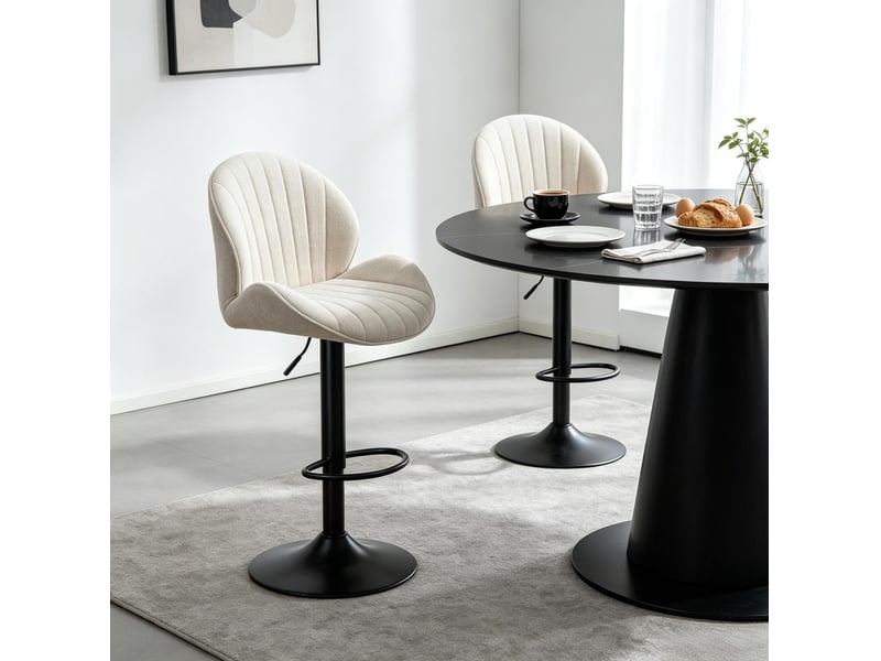  Lot de 2 tabourets de bar réglables et pivotants en chenille beige  - Conforama D