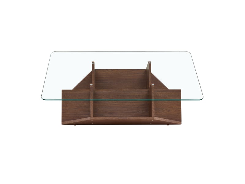 Table basse 103x63x33,5 cm - plateau verre trempé - structure mdf noyer - rangements multiples compartimentés - pour salon, bureau - noyer BUYDEEMEUS - Conforama A