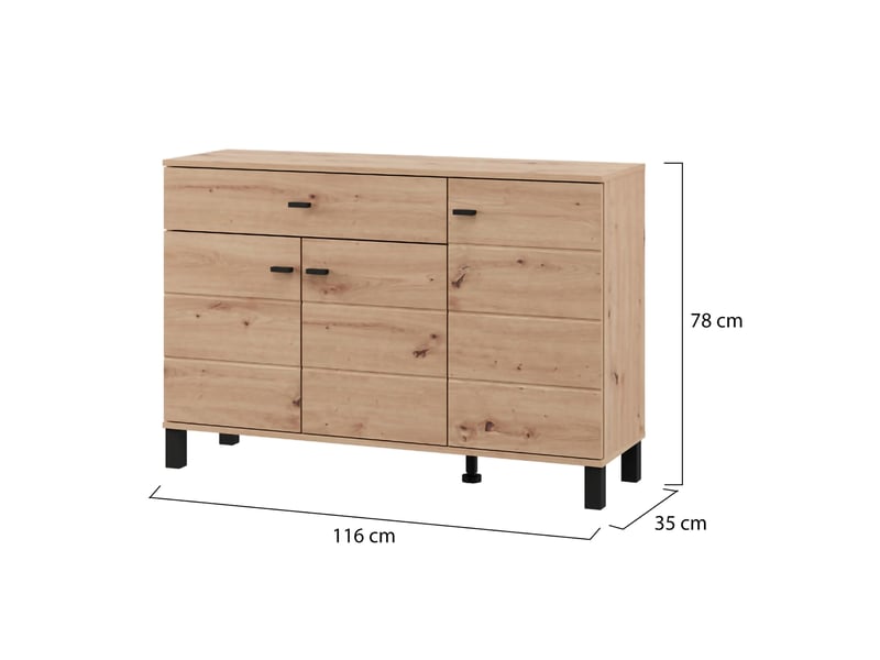  Buffet uyuni, commode un tiroir, 116x35x78h cm chêne marron noeuds Uyuni - Conforama E