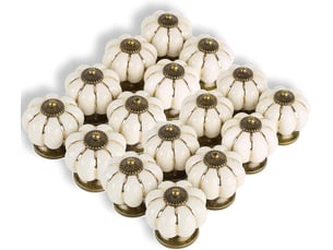 Set de 16 boutons en céramique vitrifiée ivoire latte, poignées vintage en forme de citrouille pour la cuisine et la salle de bain