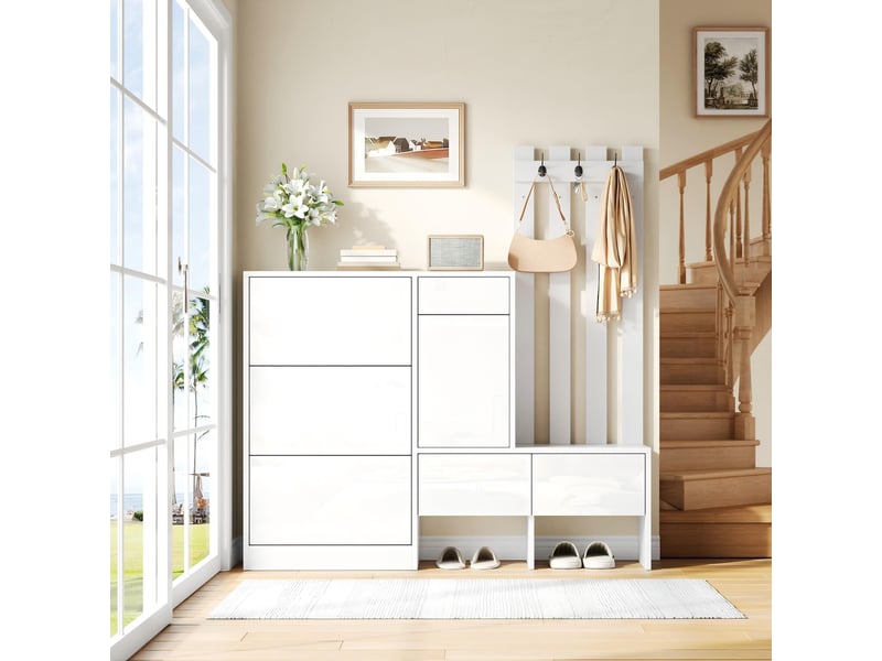  Portemanteau avec banc et rangement 160 x 160 cm en mdf blanc  - Conforama W