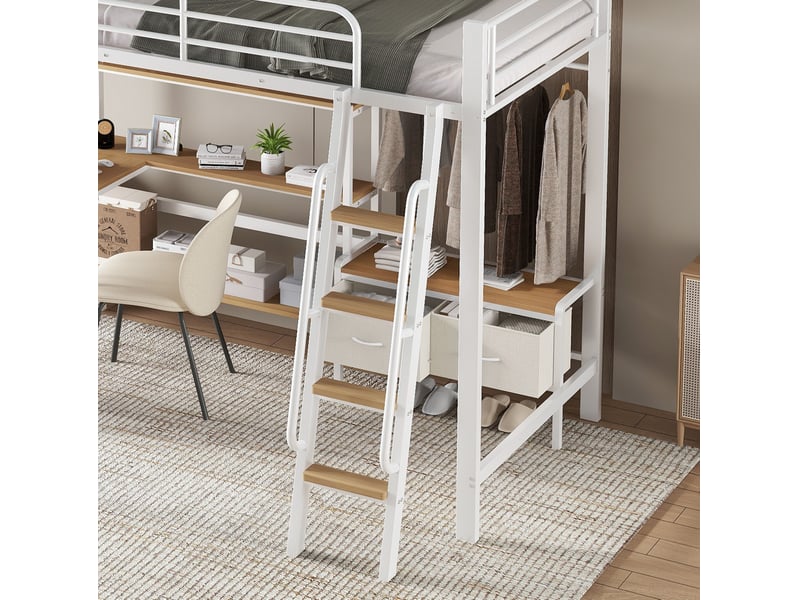  Lit mezzanine enfant 90 x 200 cm avec bureau, rangement et 2 boîtes en tissu  - Conforama D