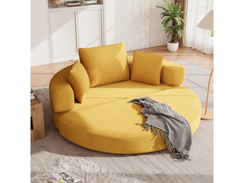  Canapé-lit convertible 2 en 1 en velours côtelé, modèle ovale 173 x 176 cm, canapé pliable avec coussins pour salon ou chambre  - Conforama R