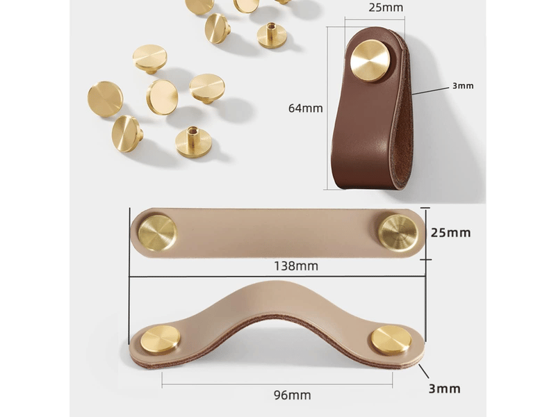  Poignées en cuir pour placards, poignées vintage de 4 poignées, boutons en cuir pour placards de cuisine  - Conforama B