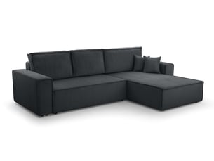 Canapé d'angle réversible convertible <strong>AX LIVING </strong> <strong>CedriaMini</strong> 4 places Velours côtelé gris avec coffre de rangement