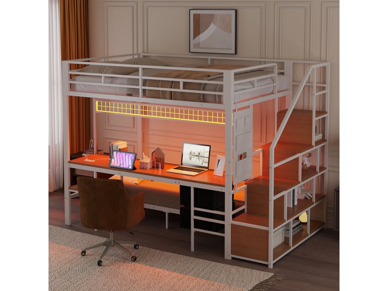  Lit superposé en métal et bois blanc 144.5x247 cm  - Conforama E
