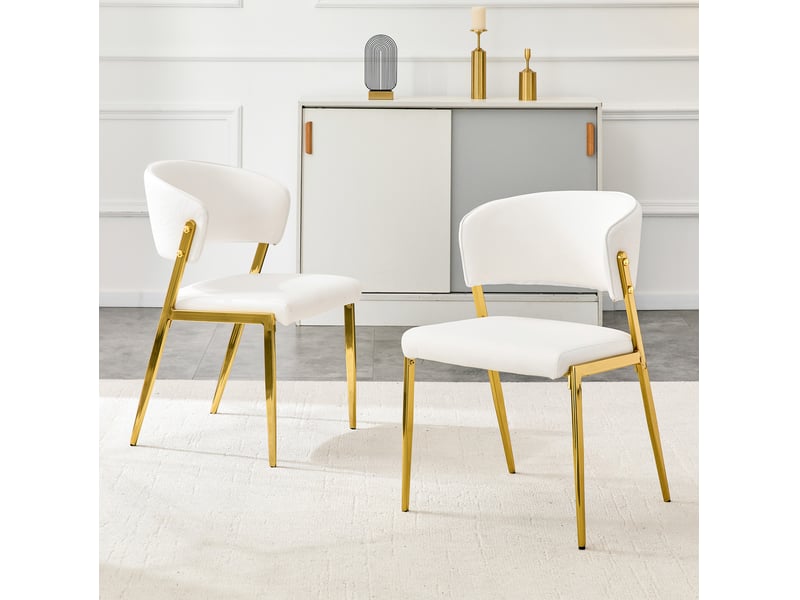  Chaise de salle à manger rembourrée à dossier ergonomique en pu blanc et métal  - Conforama C