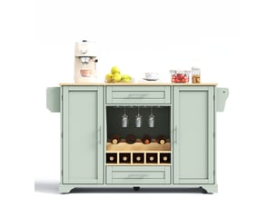Desserte de cuisine 138 x 45 à 70 x 92 cm vert antique en mdf, plan de travail rabattable et rangement