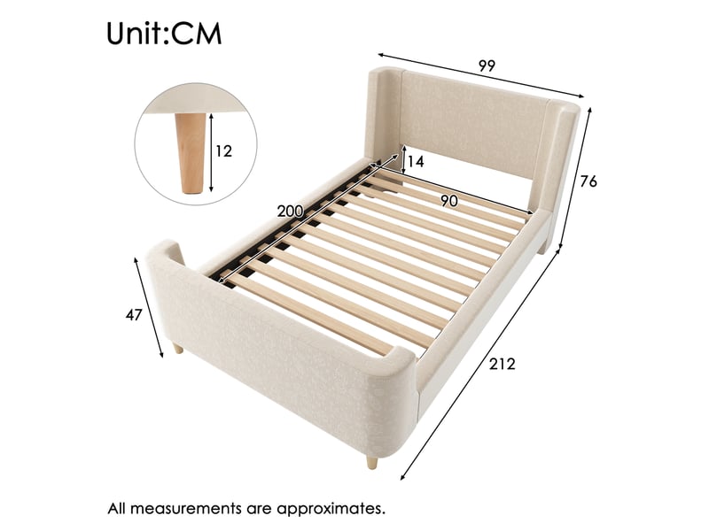  Lit enfant traîneau 90x200 cm en velours beige à motif spatial  - Conforama E