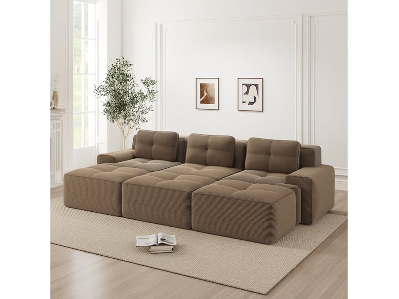  Canapé d'angle modulaire 293x177x69 cm fonction couchage 3 places marron  - Conforama C