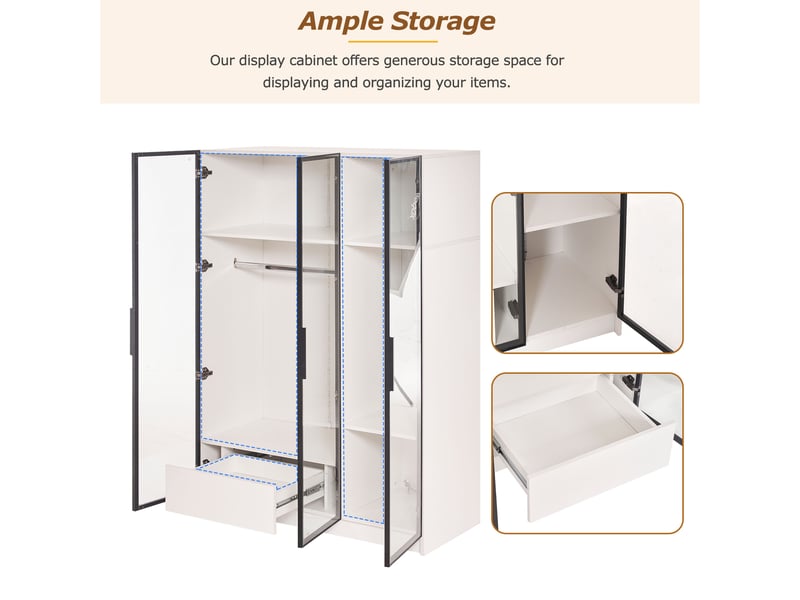  Armoire penderie 3 portes en verre 1 tiroir avec led blanc 110x50x160 cm 325239240241AAZ - Conforama D