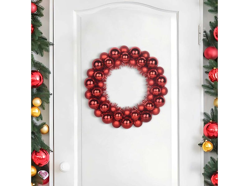  Couronnes de boules de noël 2 pcs rouge 33 x 33 x 7 cm  - Conforama C