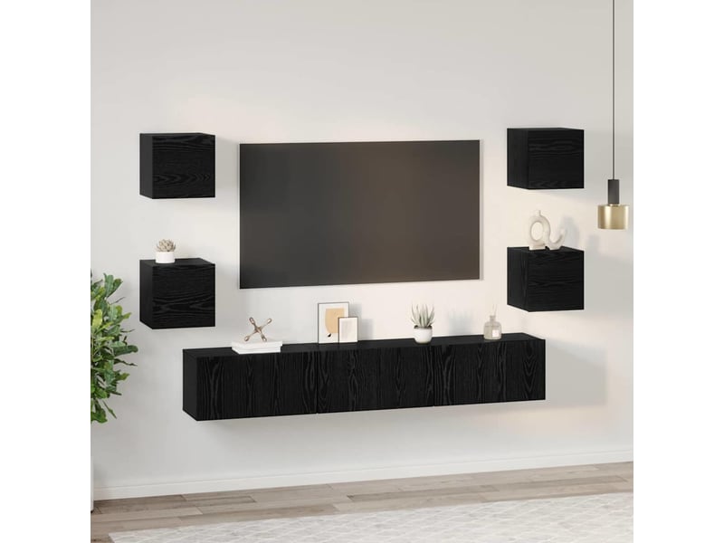  Ensemble meuble tv - banc tv - meuble de rangement 7 pcs chêne noir bois d'ingénierie  - Conforama D