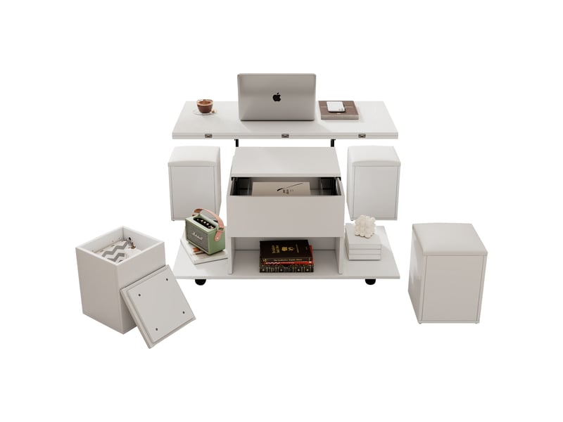  Table basse relevable carrée blanc - 100x100 cm panneau de particules table basse blanc - Conforama A