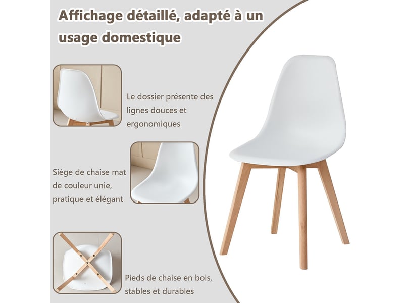  Lot de 4 chaises de salle à manger scandinaves - blanc - pieds en hêtre, cuisine, salon  - Conforama D
