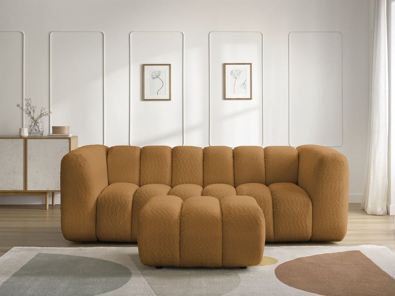  Bobochic canapé droit fixe 3 places talia tissu bouclette avec pouf jaune TALIA - Conforama D