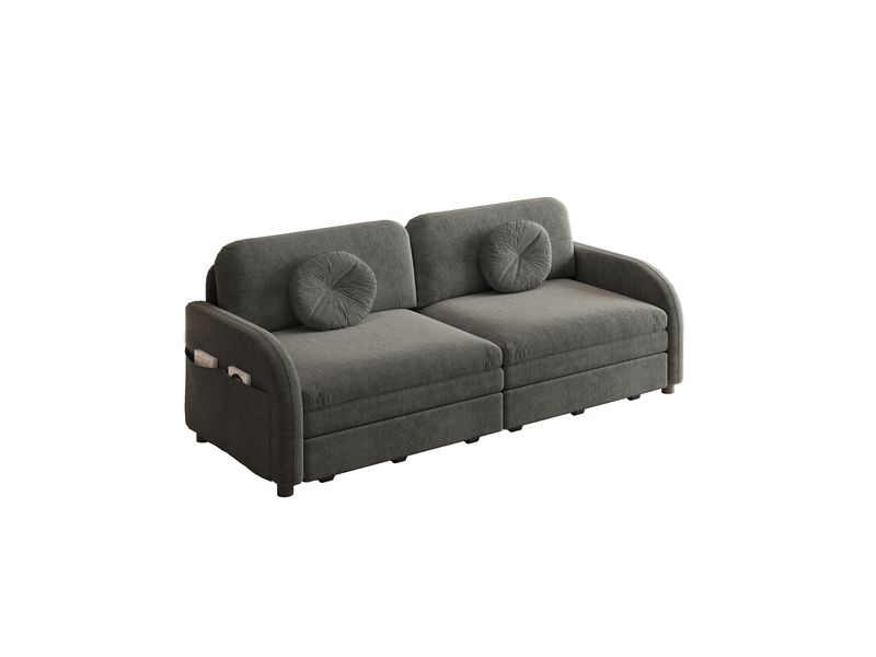  Canapé-lit 2 places 166x84x90 cm 3-en-1 avec poche latérale, pour salon, en métal, bois, mousse et tissu chenille, gris  - Conforama A