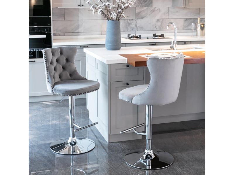 Tabouret de bar pivotant réglable avec dossier velours gris cravdom - Conforama D