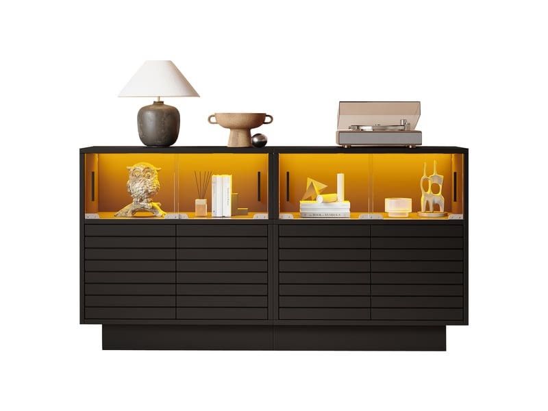  Buffet linéaire 130x35x68 cm avec 4 compartiments et plateforme supérieure pour décoration noir  - Conforama A