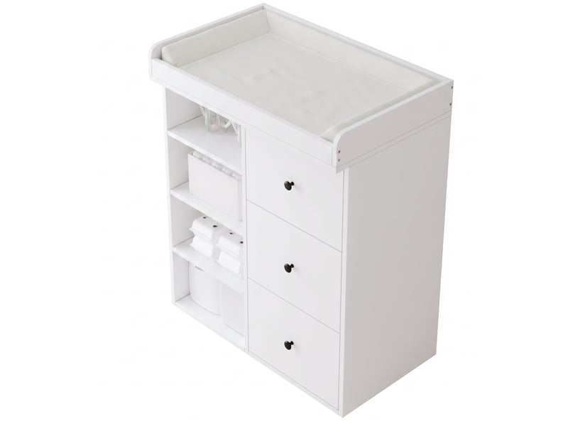 Commode à langer bébé 2-en-1 82x50x100 cm, rangements, barrière amovible, mdf blanc et noir - Conforama A