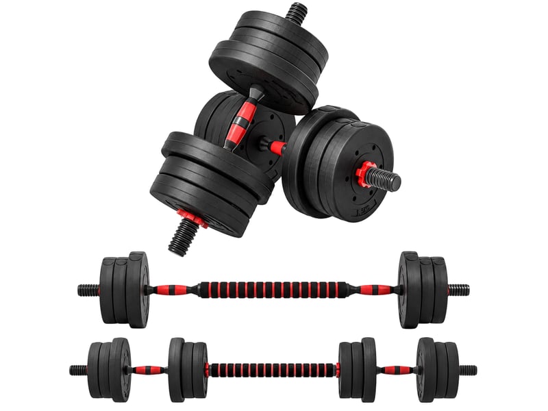  Ensemble d'haltères 2 en 1 : barre courte réglable de 20 kg et haltères professionnelles pour l'entraînement de force (noir).  - Conforama A